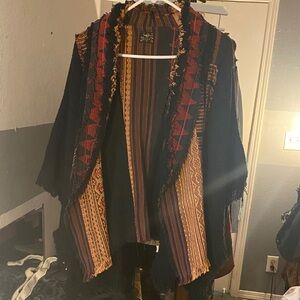 Vintage upscale Multi Earth-tone Unique Bohemian style Poncho/Jacket